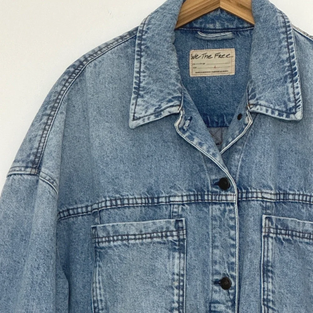 We the Free Opal Swing Denim Jacket L Blue Oversized Trucker Relaxed Slouchy